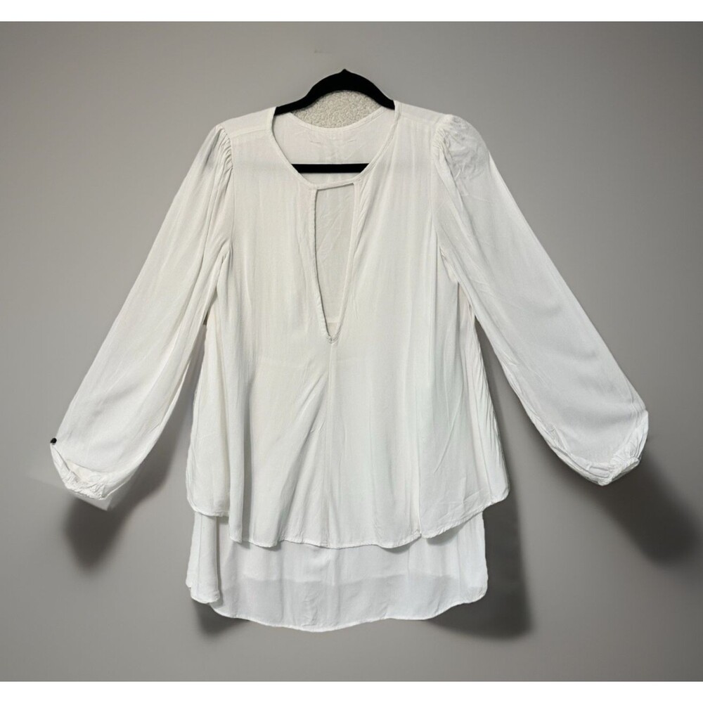 Free People Layered Tunic Dress S Cream Beck Plunging‎ Cutout Keyhole Minimal